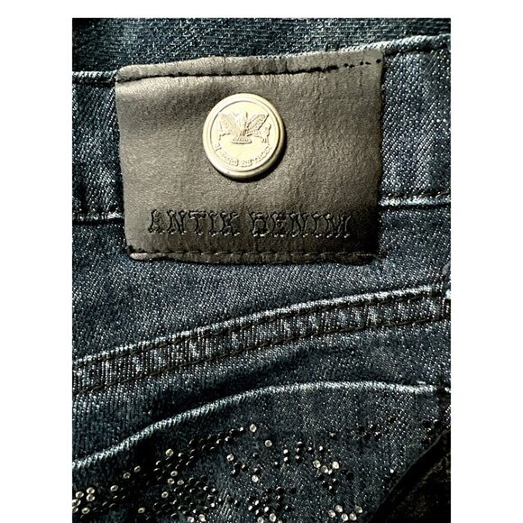 Antik Denim Embroidered Embellished Straight Leg Low Rise Dark Wash Jeans Sz 28 - Picture 4 of 16